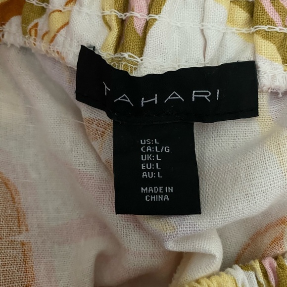 Tahari Smocked Tropical Linen Blend Wide Leg Pull On Pants NWOT Size L - Picture 6 of 7